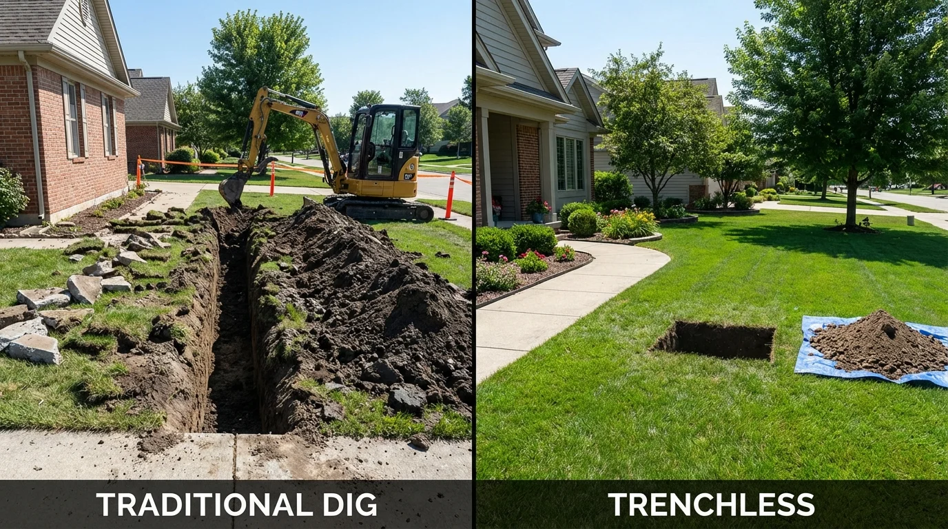 Trenchless sewer repair with minimal yard damage versus traditional excavation in Harbor Beach, MI